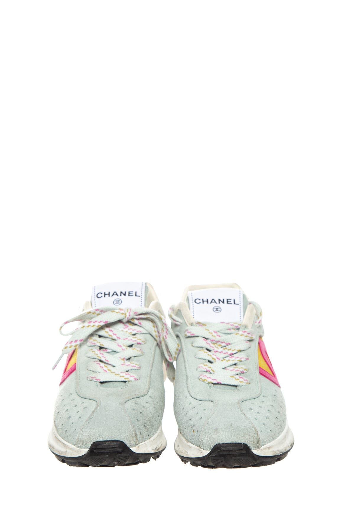Chanel Multicolor Suede CC Lace Up Sneakers SZ 35.5
