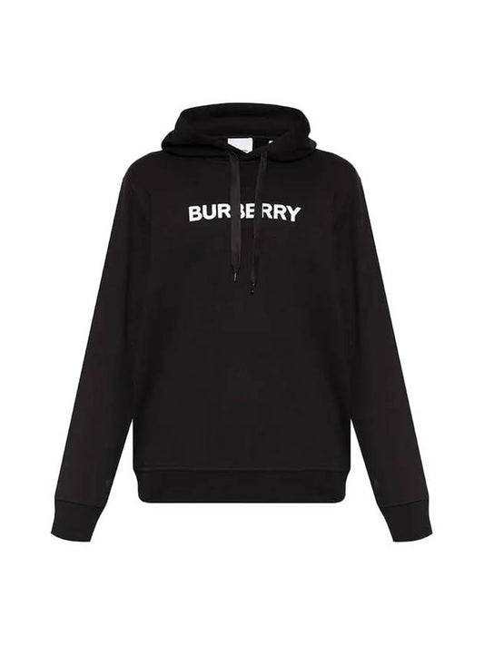 Burberry Logo Print Cotton Hoodie Black