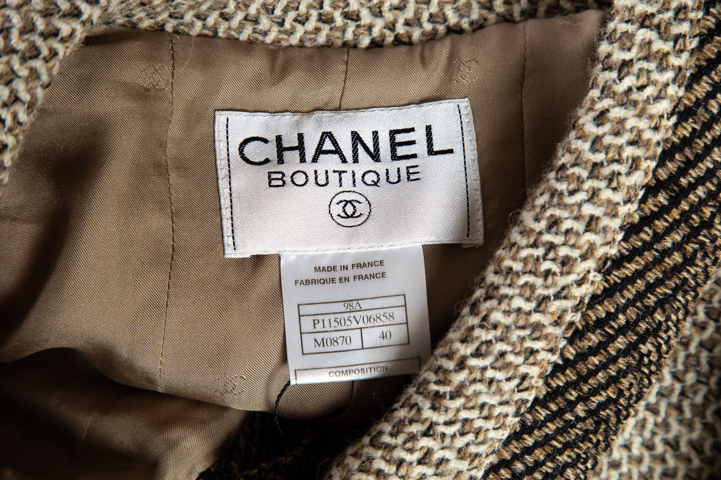 Chanel Vintage 1998 Autumn Knit Brown and Cream Jacket SZ 40
