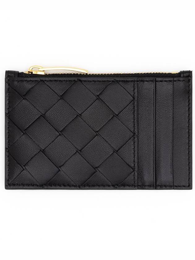 Bottega Veneta Intrecciato Zipper Leather Card Wallet Black