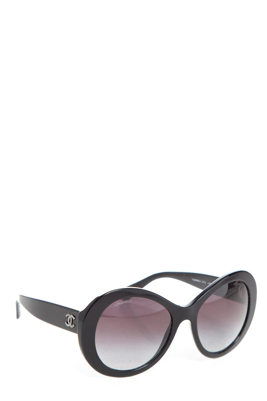 Chanel Black Round Eye Interlocking CC Side Detail Sunglasses