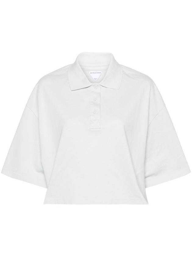 Bottega Veneta Cropped Cotton Piquet Polo Shirt Blue