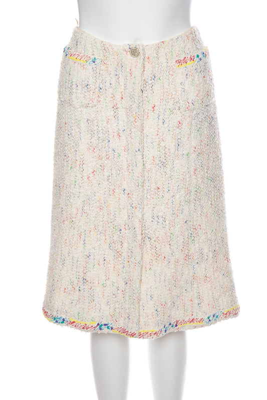 Chanel Vintage Multicolor Tweed Button Down Skirt SZ 36/38