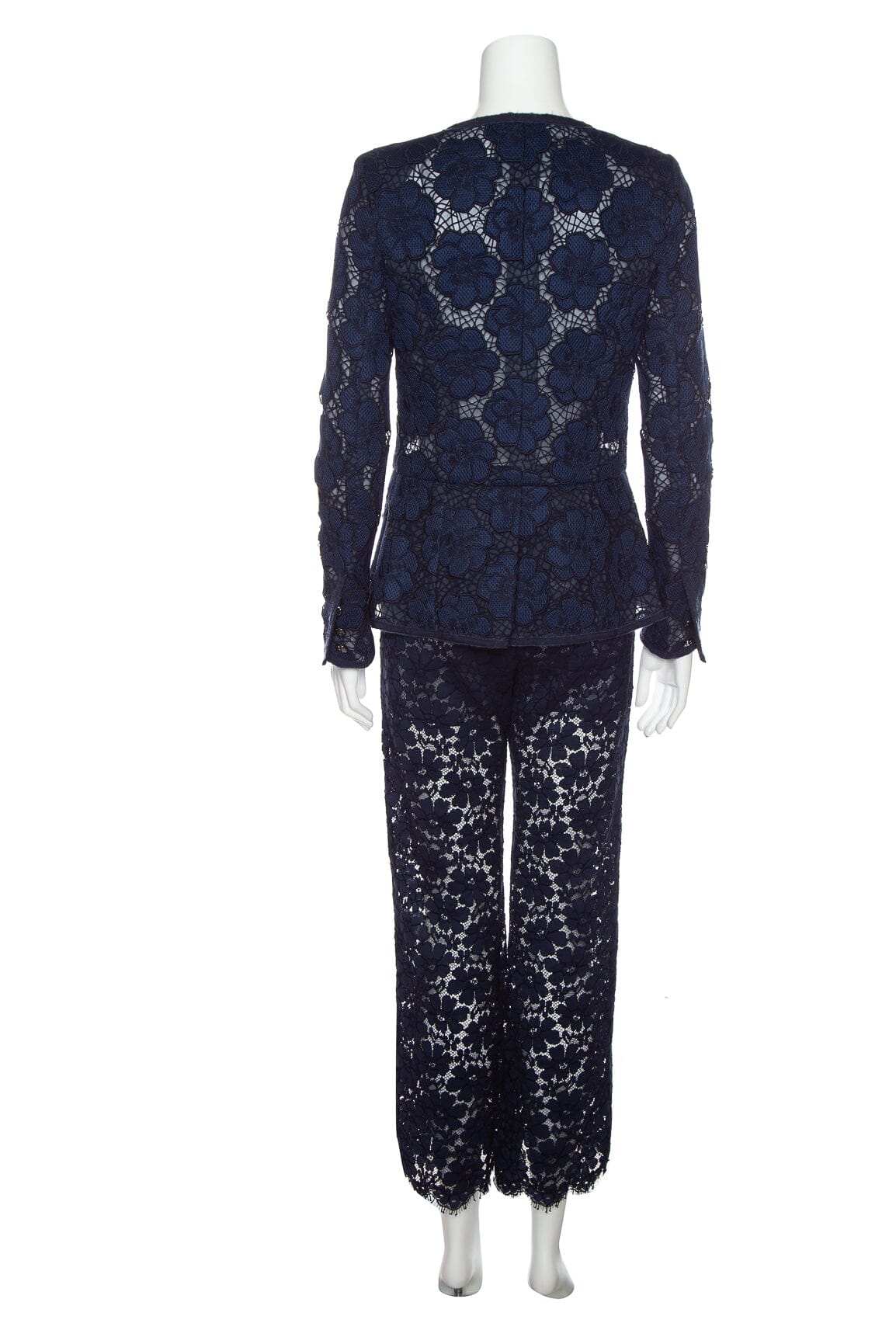Chanel Navy Floral Lace 2 PC Evening Jacket and Pants Set SZ 34/38