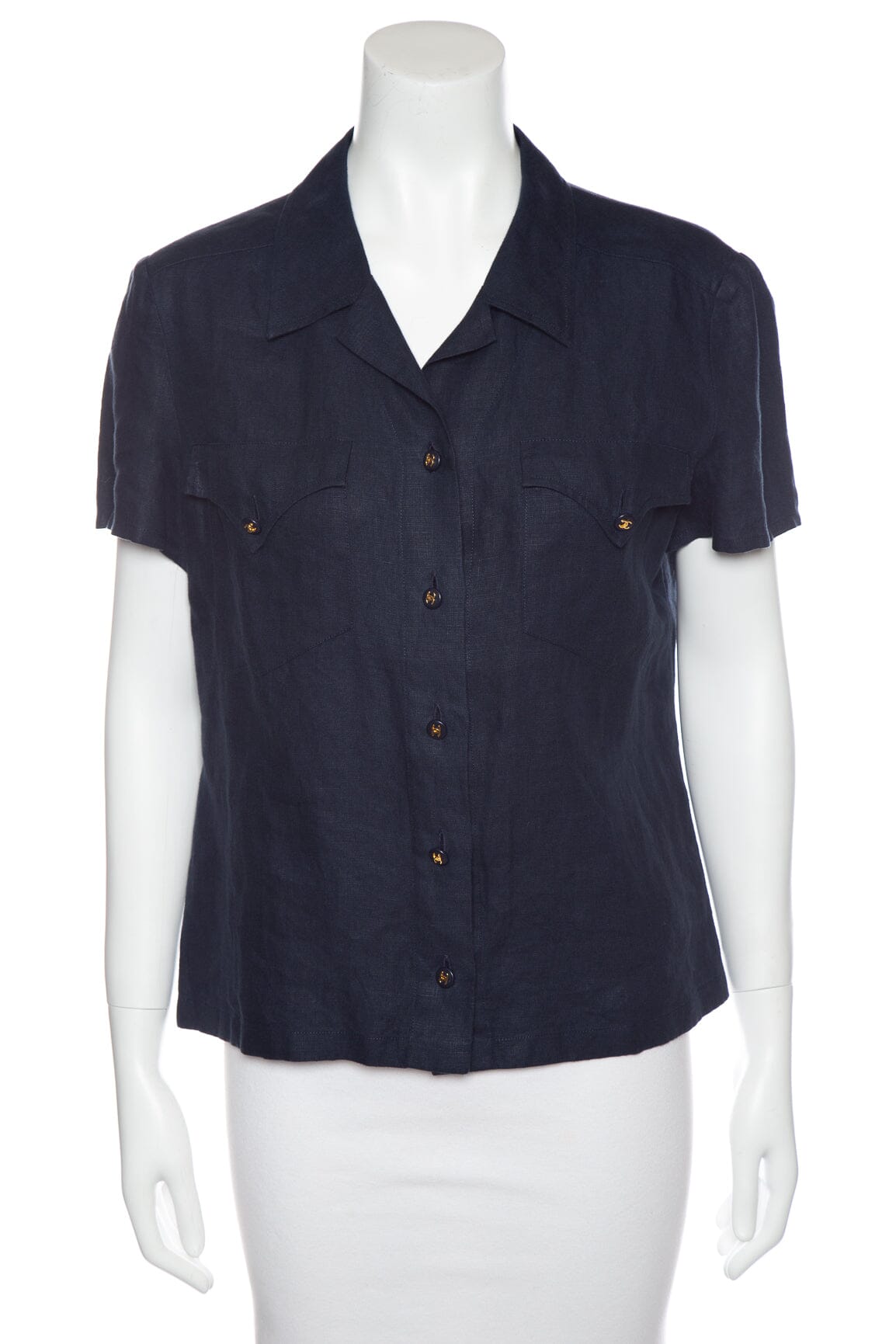 Chanel Vintage 1997 Navy Linen Blouse SZ 44