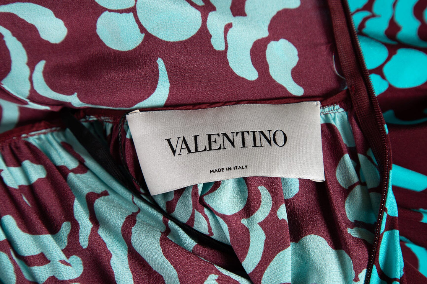 Valentino Teal and Brown Print Collared Dress SZ S
