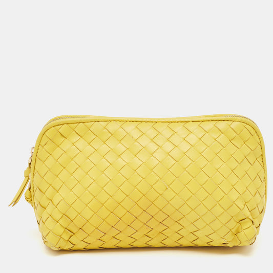 Bottega Veneta Yellow Leather Zip Pouch