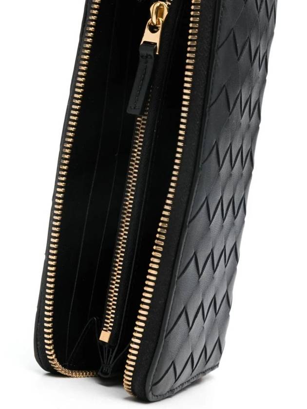Bottega Veneta Intrecciato Zipper Around Long Wallet Black