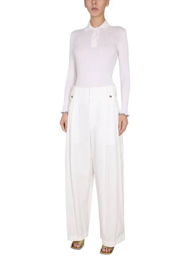 Bottega Veneta Women's High Waist Pintuck Wide Pants White