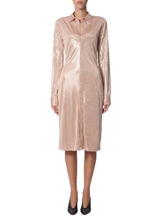 Bottega Veneta Women's Sequin Shirt Long Dress Beige