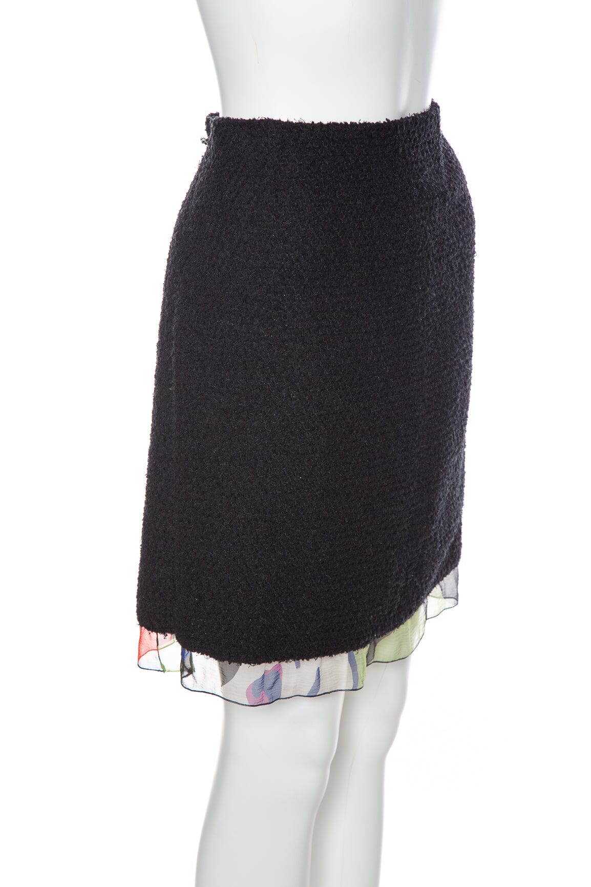 Chanel 2000 Black Multi Tweed Skirt SZ 42