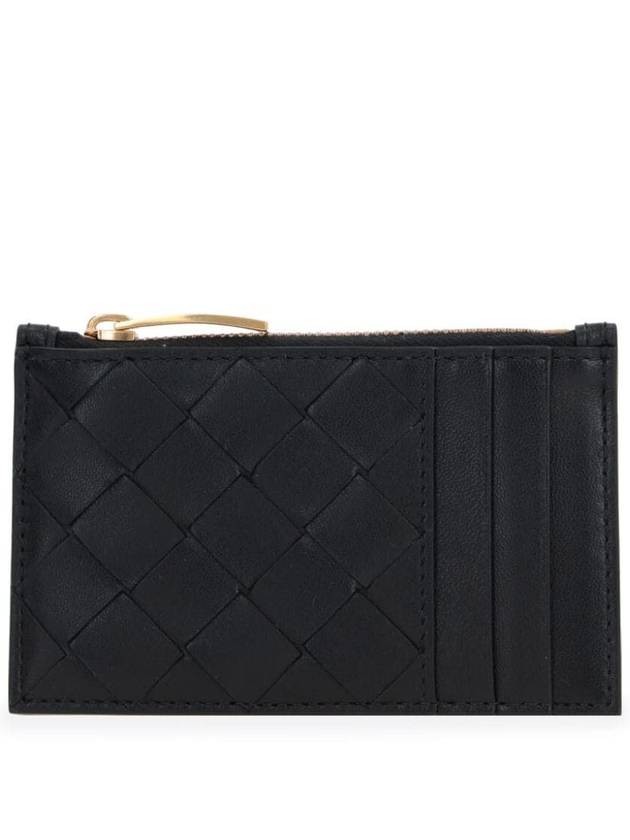 Bottega Veneta Intrecciato Zipper Leather Card Wallet Black