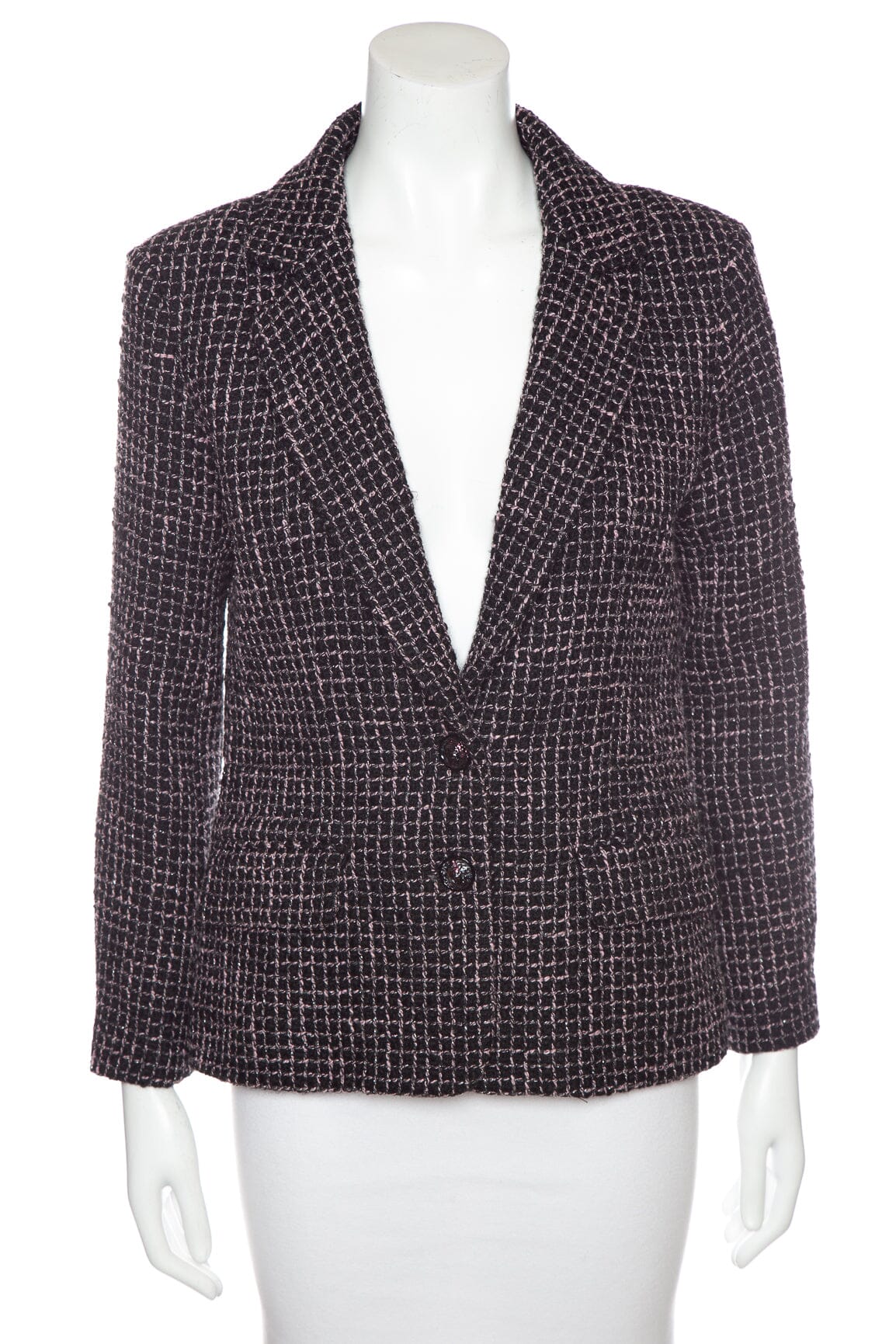 Chanel 2022 Black and Pink Tweed Blazer SZ 38