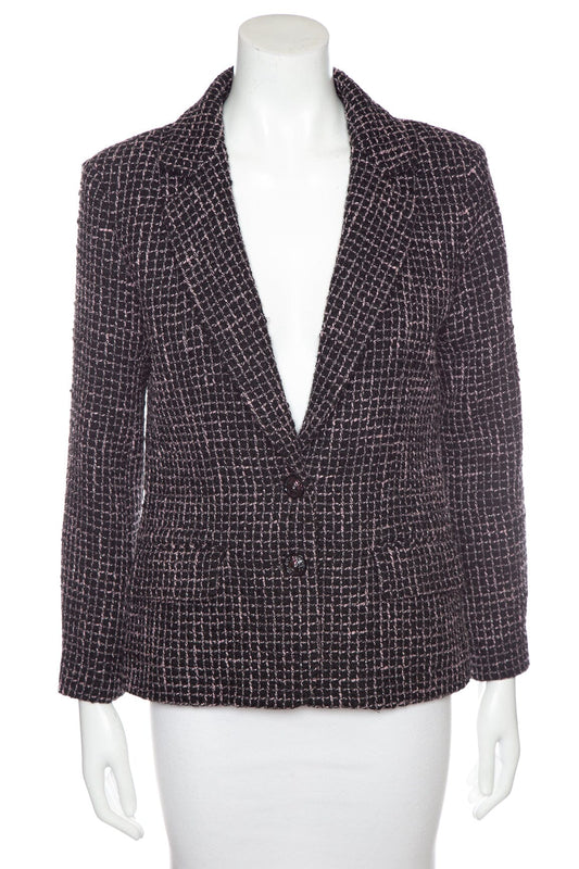 Chanel 2022 Black and Pink Tweed Blazer SZ 38