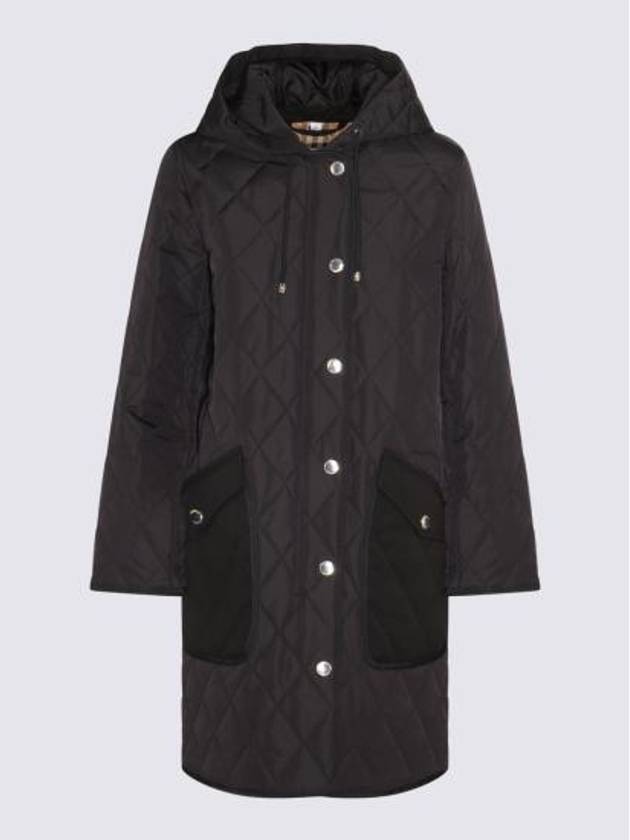 Burberry Women's Diamond Quilted Hoodie Single Coat Black