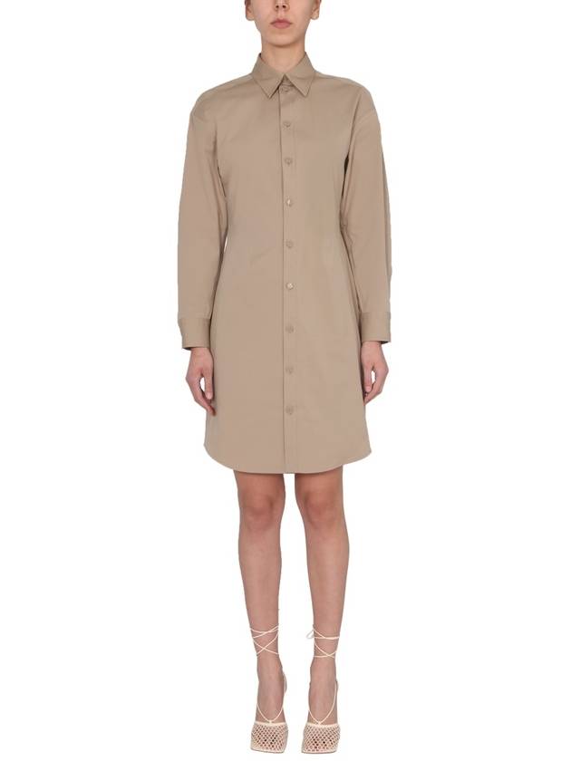Bottega Veneta Button Up Shirt Midi Dress Beige