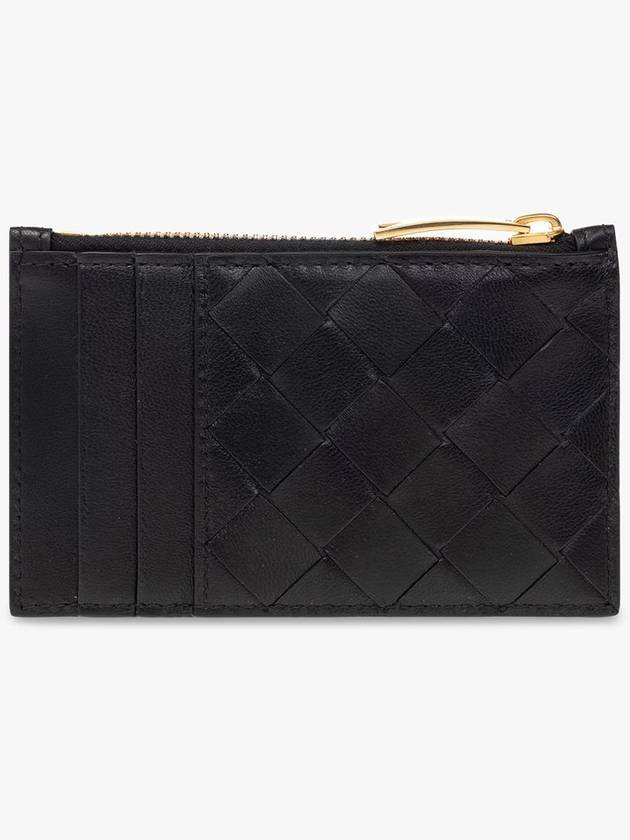 Bottega Veneta Intrecciato Zipper Leather Card Wallet Black