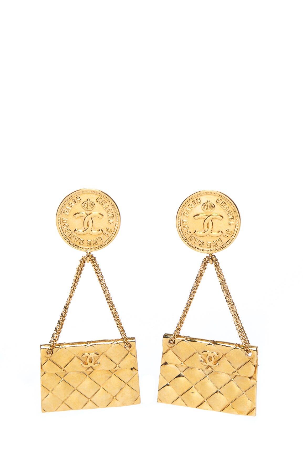 Chanel Vintage 1993 Spring 31 Gold Rue Cambon Purse Drop Clip-On Earrings