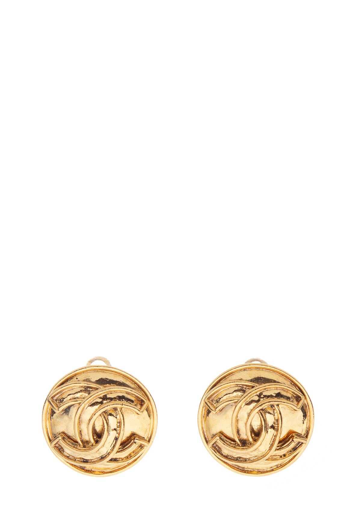 Chanel Vintage 1994 Spring Round CC Gold Clip-On Earrings
