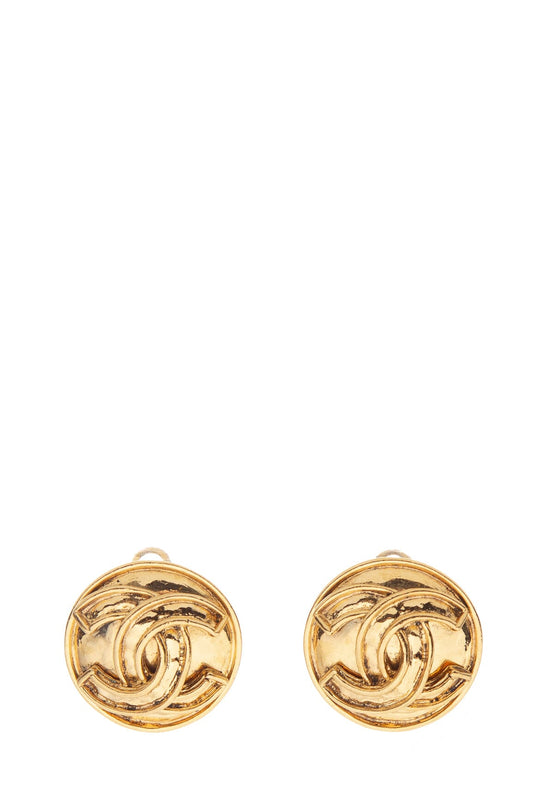 Chanel Vintage 1994 Spring Round CC Gold Clip-On Earrings