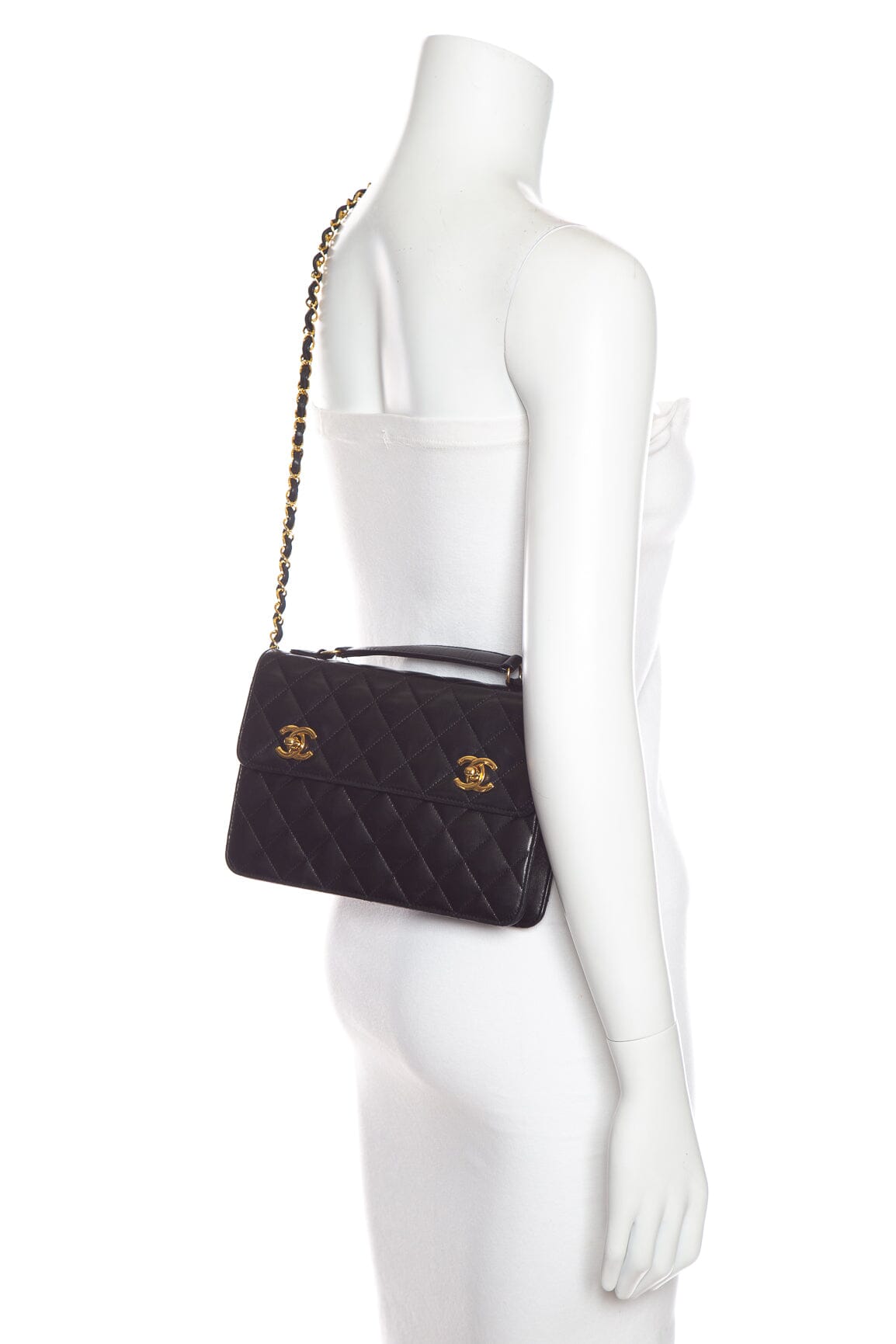 Chanel Vintage Black Leather Small  Briefcase Bag