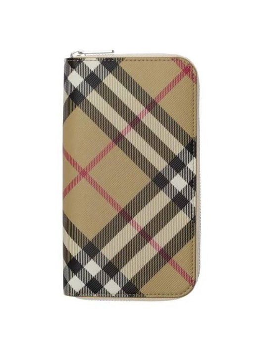 Burberry Check Zip Around Long Wallet Sand