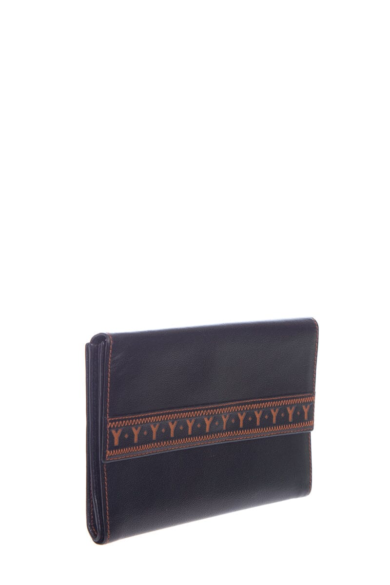 Saint Laurent Vintage  Black and Brown Stitch Leather Wallet