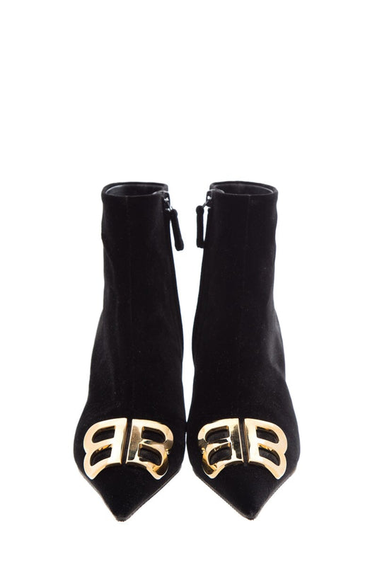 Balenciaga Black Velvet Pointed Toe Booties SZ 36