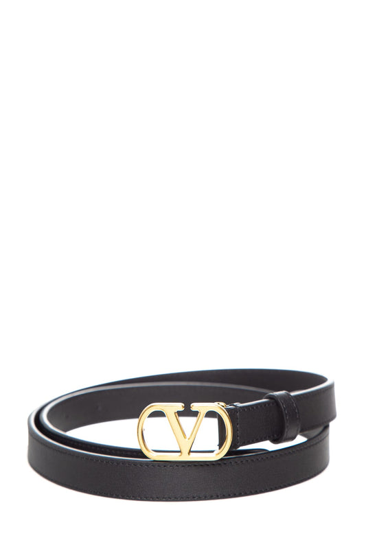 Valentino Black V-Logo Skinny Leather Belt SZ 85/34