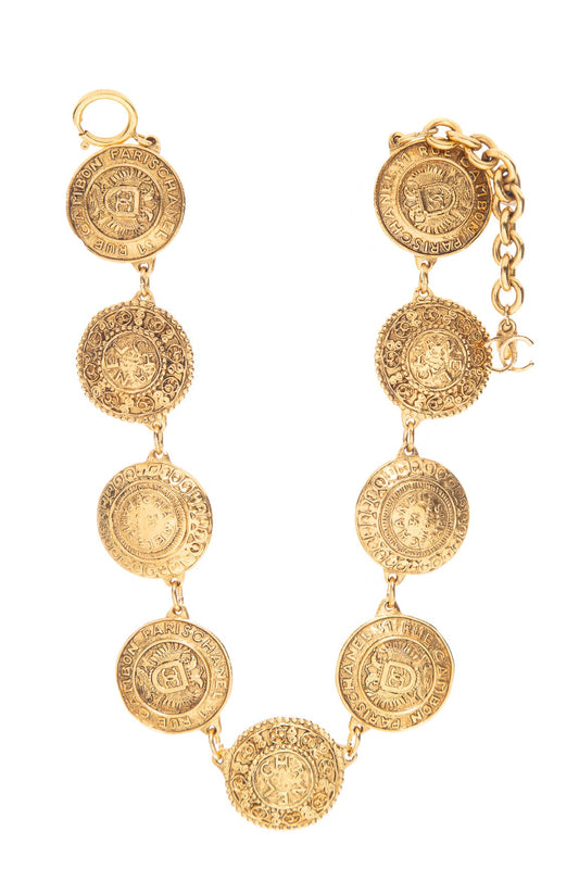 Chanel Gold Medallion Chain Link Necklace