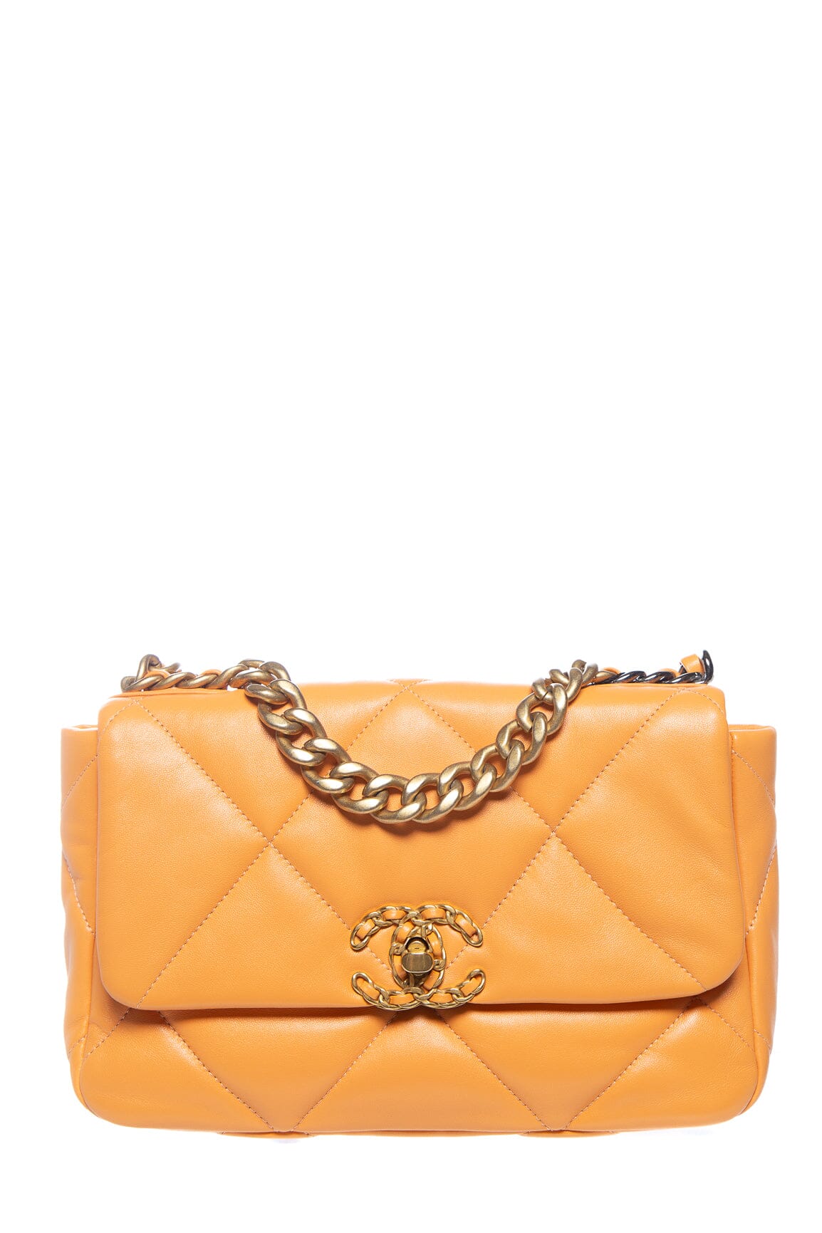 Chanel 19 Orange Lambskin Leather Handbag