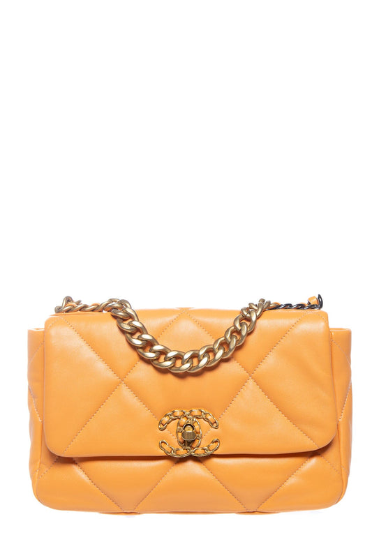 Chanel 19 Orange Lambskin Leather Handbag