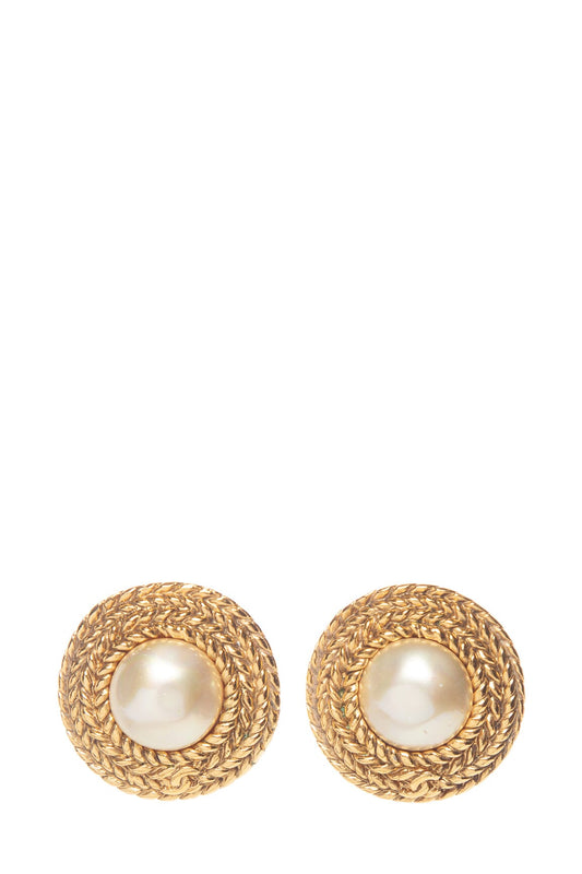 Chanel VIntage Gold Braid & Pearl Clip Earrings