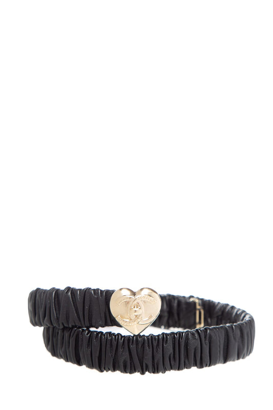 Chanel Vintage Black Leather Heart Belt SZ 75/30