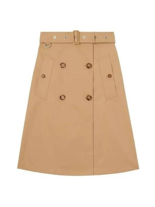 Burberry Belt Cotton Gabardine Trench A-Line Skirt Beige