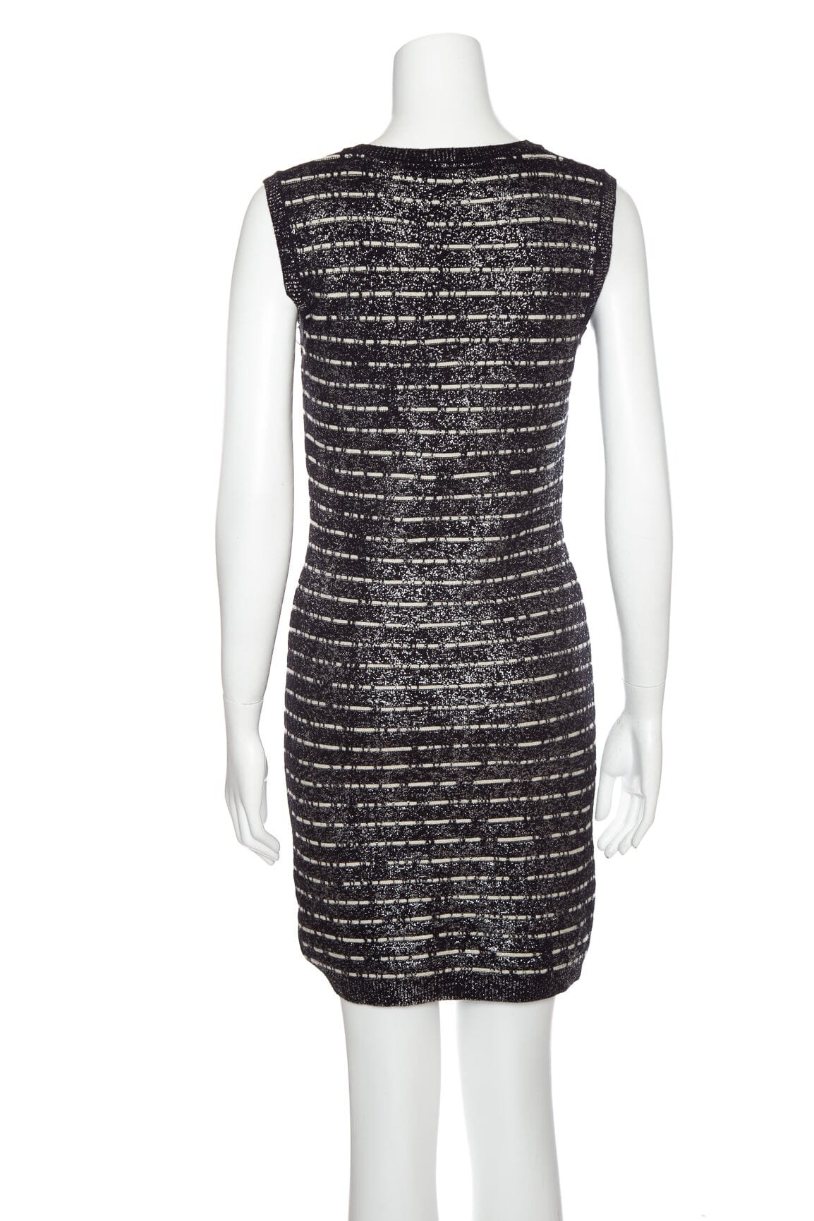 Chanel Black and White Knit V-Neck Sleeveless Mini Dress SZ 36