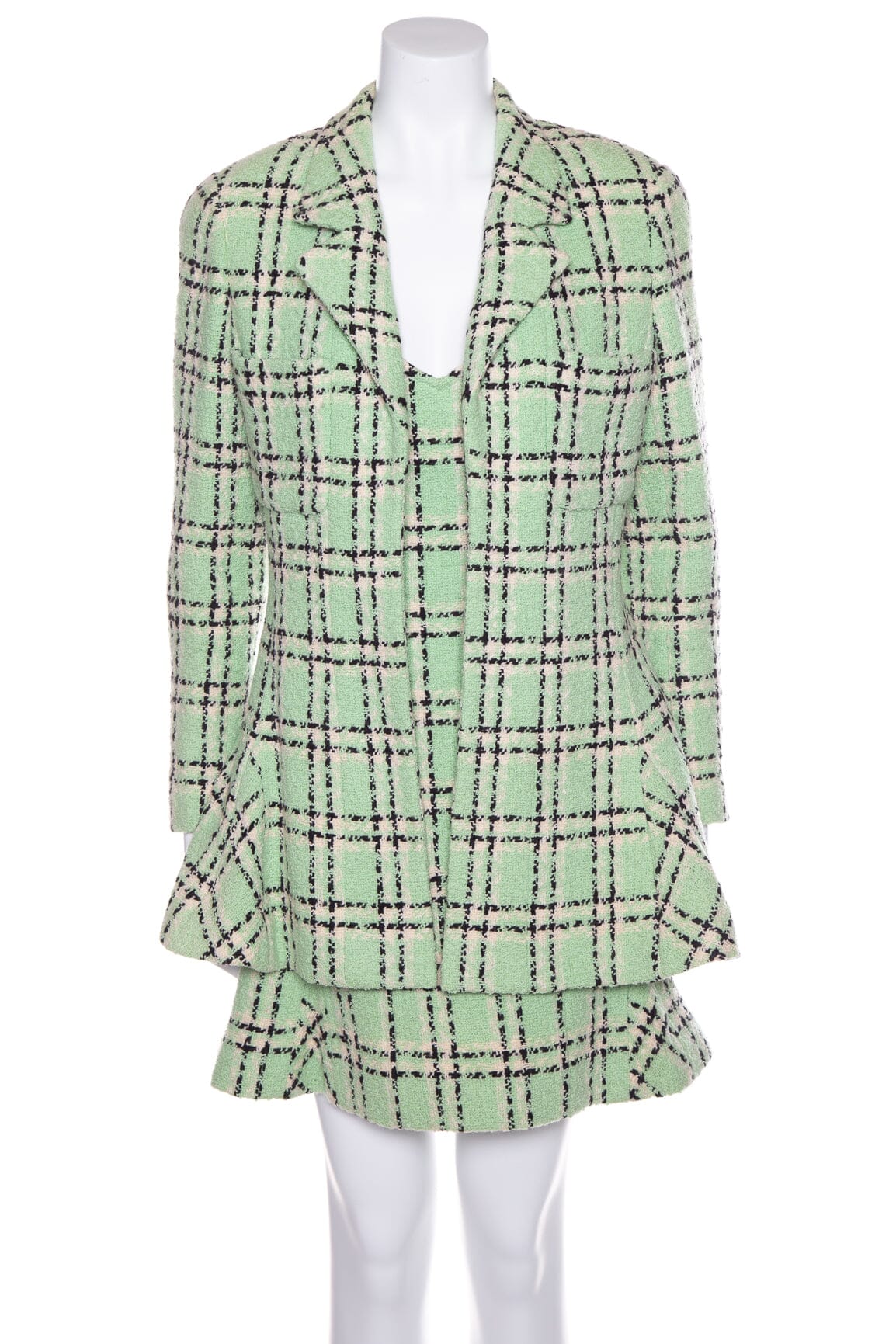 Chanel Green and Black Tweed Dress and Jacket Set SZ 40