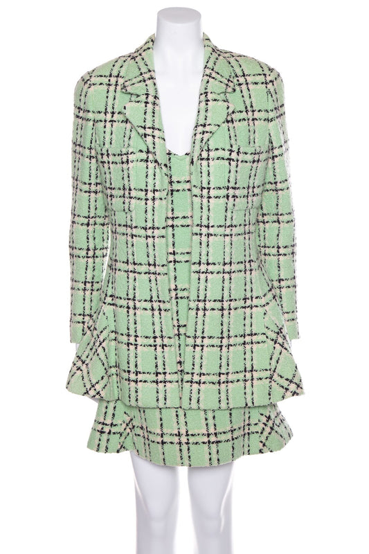Chanel Green and Black Tweed Dress and Jacket Set SZ 40
