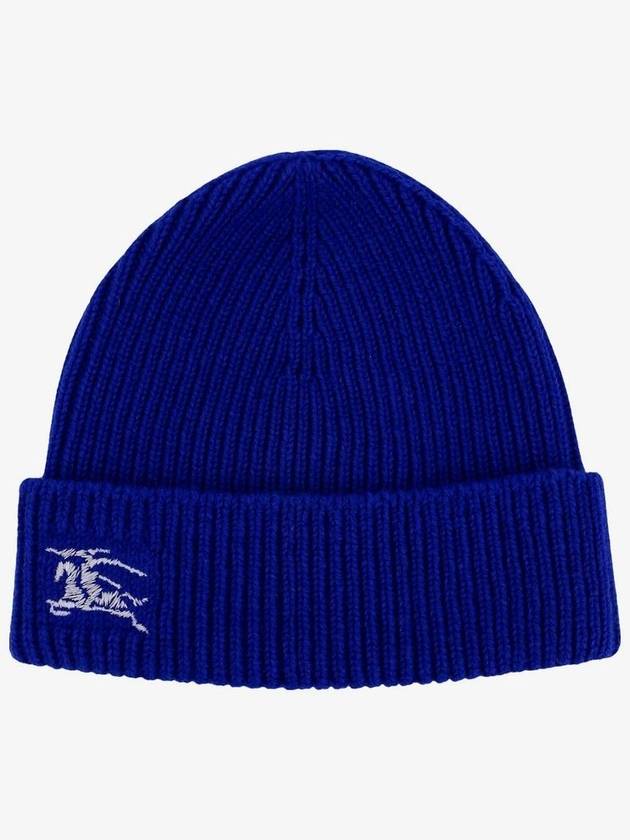 Burberry Embroidered Logo Ribbed Cashmere Beanie Blue