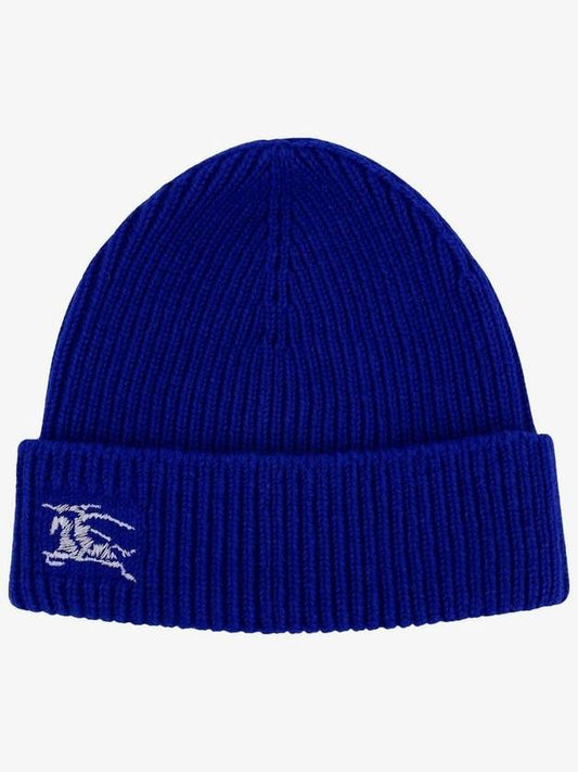 Burberry Embroidered Logo Ribbed Cashmere Beanie Blue