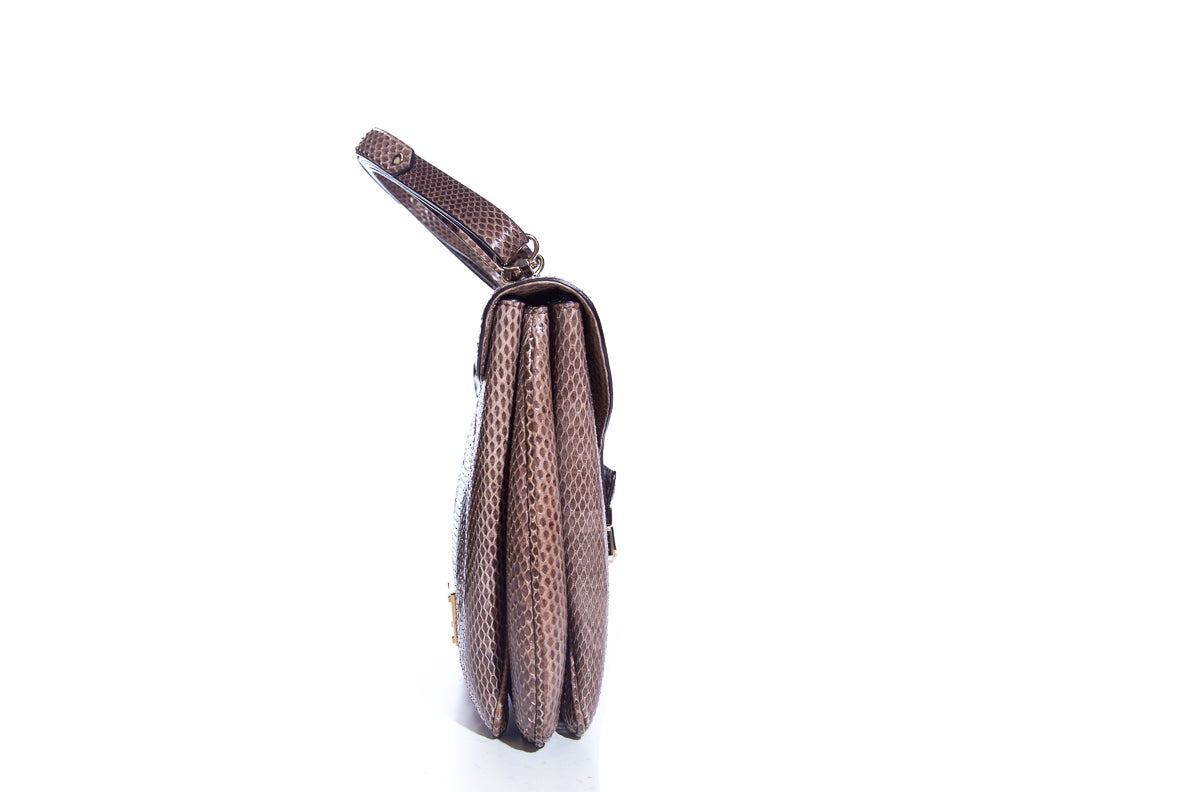 Valentino Taupe Snakeskin Flap Handbag