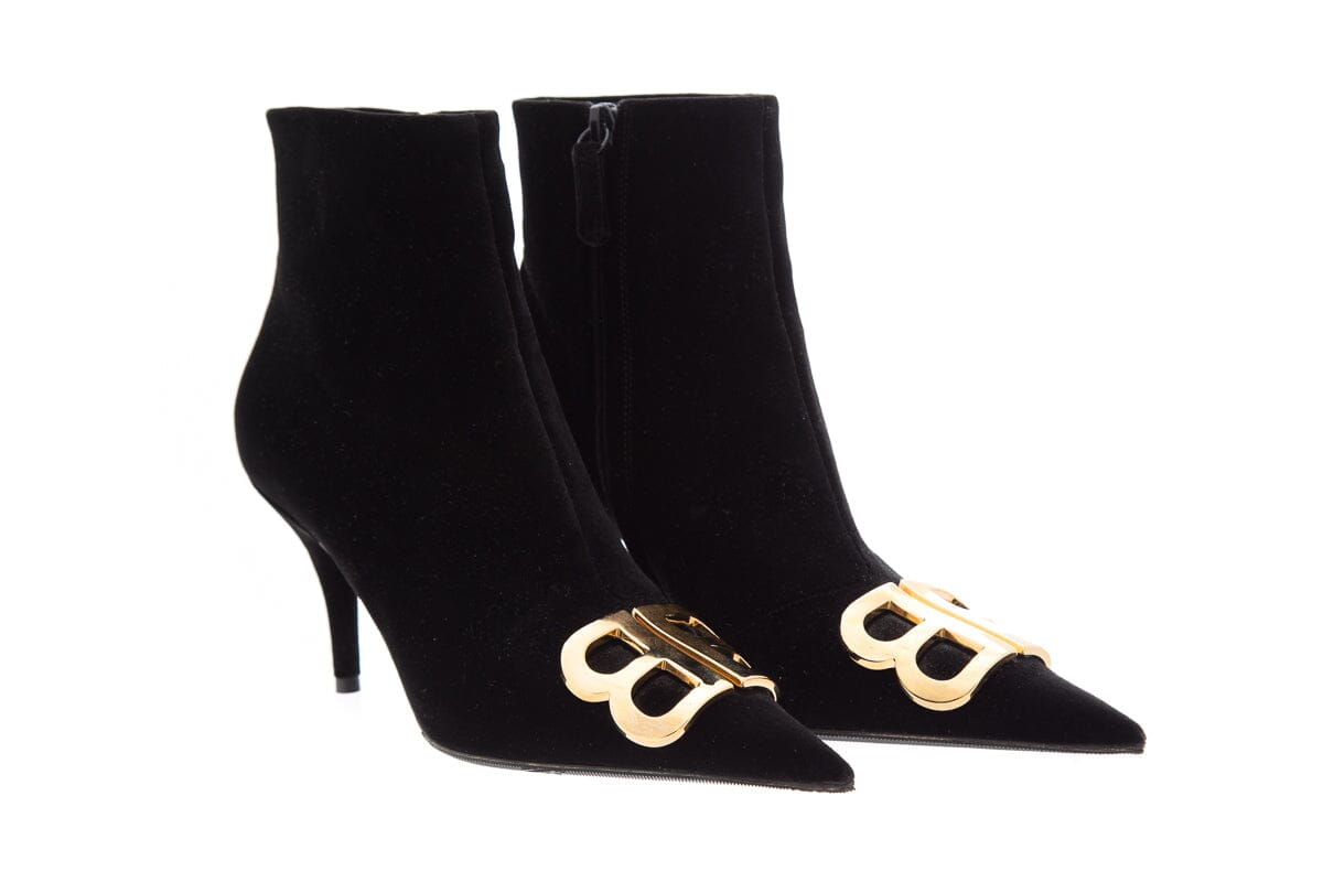 Balenciaga Black Velvet Pointed Toe Booties SZ 36