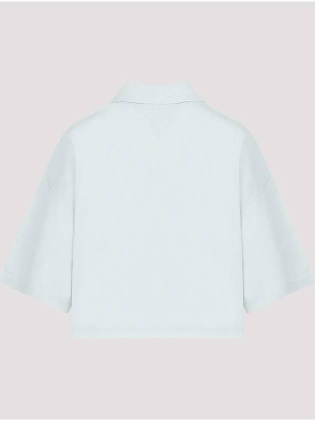 Bottega Veneta Cropped Cotton Piquet Polo Shirt Blue