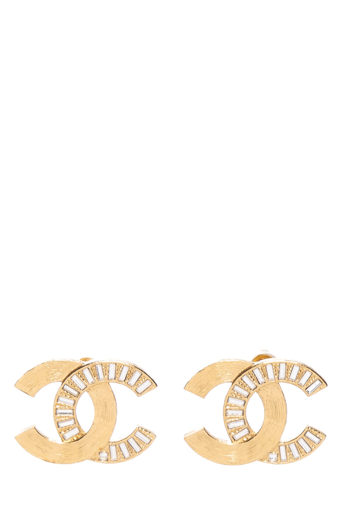 Chanel Gold Interlocking CC Embellished Crystal Pierced Earrings