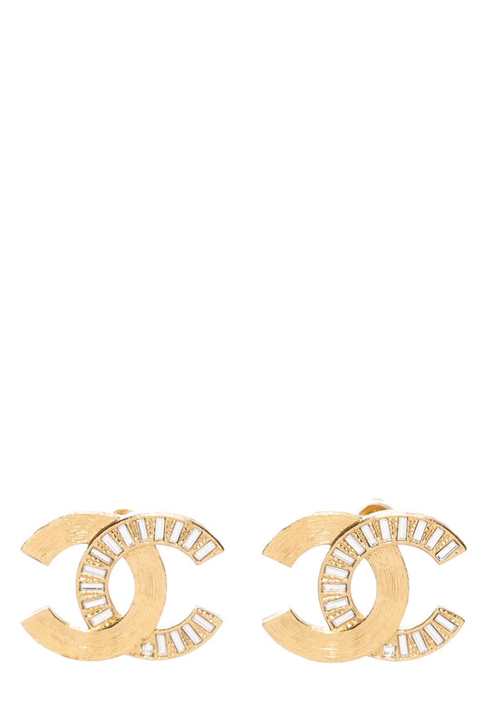 Chanel Gold Interlocking CC Embellished Crystal Pierced Earrings