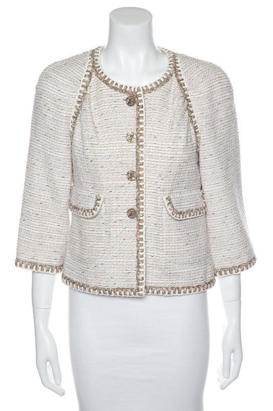 Chanel 2018 Paris- Greece Cream and Multi Color Tweed Jacket SZ 38