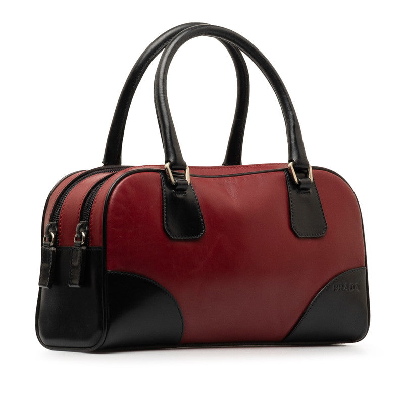 Prada Logo Handbag Wine Red Black Leather  Prada