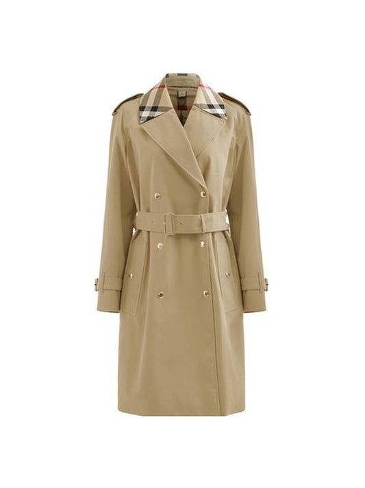 Burberry WoMen's Check Trim Cotton Gabardine Waterloo Trench Coat Beige