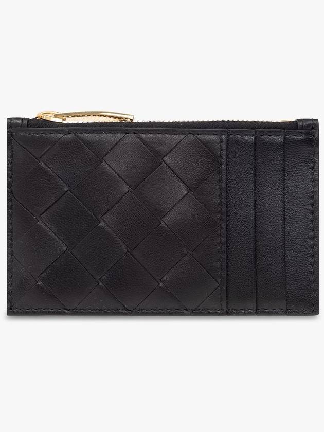 Bottega Veneta Intrecciato Zipper Leather Card Wallet Black