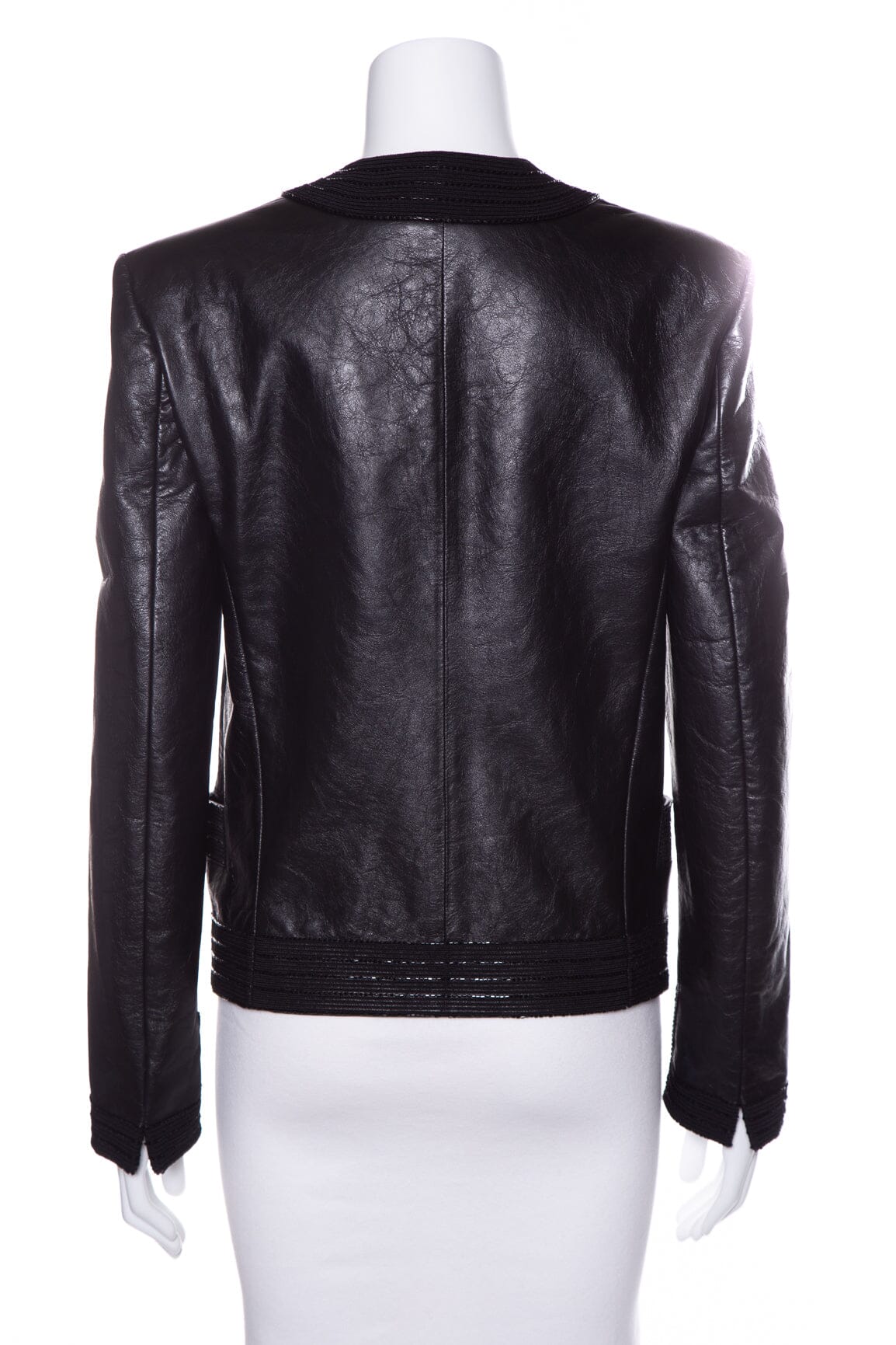 Yves Saint Laurent Black Leather Embellished Blazer SZ S